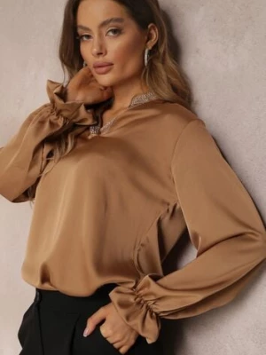 Jasnobrązowa Bluzka Satynowa z Cyrkoniami Rapha lily rose