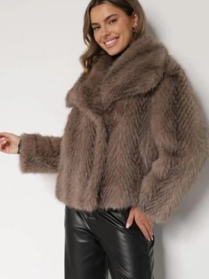 Jasnobrązowa Futrzana Kurtka z Cieniowanym Wzorem Monizavia