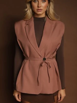 Jasnobrązowa Kamizelka Garniturowa z Usztywnianymi Ramionami Ozdobiona Wiązaniem Dannelia jusdepom