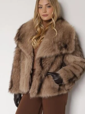 Jasnobrązowa Oversizowa Kurtka Futerko z Szerokim Kołnierzem Lenelle ann gissy