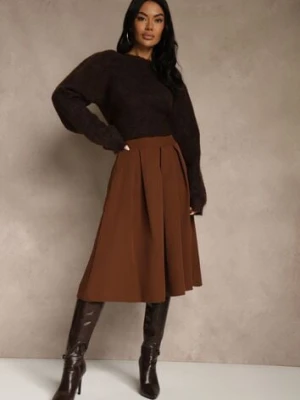 Jasnobrązowa Spódnica o Rozkloszowanym Fasonie Midi Oncene lily rose