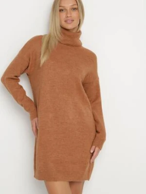 Jasnobrązowa Sukienka Dzianinowa Classificator