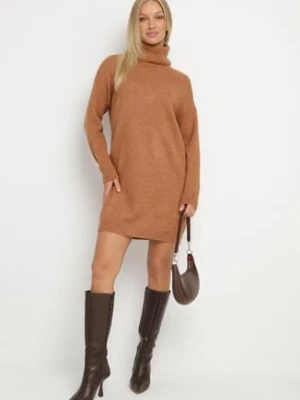 Jasnobrązowa Sukienka Dzianinowa Classificator