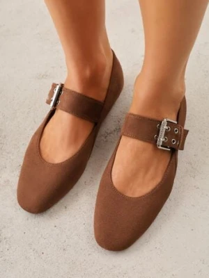 Jasnobrązowe Balerinki Vices w Stylu Mary Jane ze Skórzaną Wkładką Rilaneia