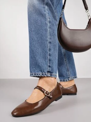 Jasnobrązowe Balerinki Vices z Wkładką ze Skóry Naturalnej Ozdobione Paskiem Patantie