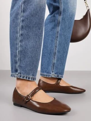 Jasnobrązowe Balerinki Vices ze Skórzaną Wkładką i Paskiem Vikiseme