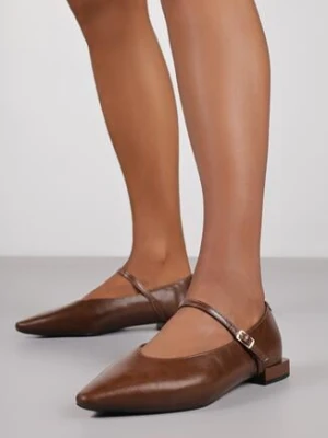 Jasnobrązowe Balerinki Vices ze Skórzaną Wkładką i Paskiem z Klamerką Eslerie