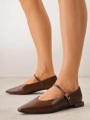 Jasnobrązowe Balerinki Vices ze Skórzaną Wkładką i Paskiem z Klamerką Eslerie