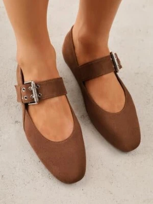 Jasnobrązowe Balerinki Vices ze Skórzaną Wkładką i Szerokim Paskiem ze Sprzączką Rilucea