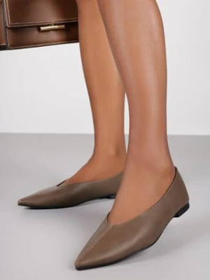 Jasnobrązowe Balerinki Vices ze Szpiczastym Noskiem i Wkładką ze Skóry Naturalnej Belvisse