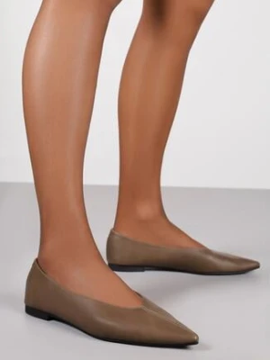 Jasnobrązowe Balerinki Vices ze Szpiczastym Noskiem i Wkładką ze Skóry Naturalnej Belvisse