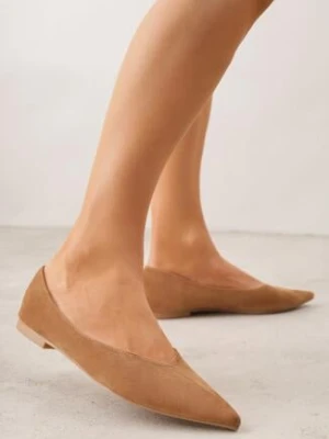 Jasnobrązowe Balerinki z Imitacji Zamszu z Noskiem w Szpic Egynome