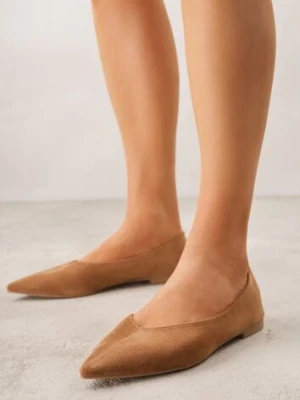 Jasnobrązowe Balerinki z Imitacji Zamszu ze Szpiczastym Noskiem Melikel