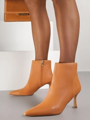 Jasnobrązowe Botki do Kostki Vices na Klepsydrowym Obcasie z Noskiem w Szpic Vidvire