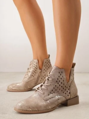 Jasnobrązowe Botki ze Skórzaną Wkładką i Ażurowym Wzorem Nantiela m.daszynski