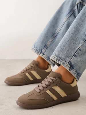 Jasnobrązowe Casualowe Sneakersy na Płaskiej Podeszwie z Paskami Jereria Gowin Beżowy