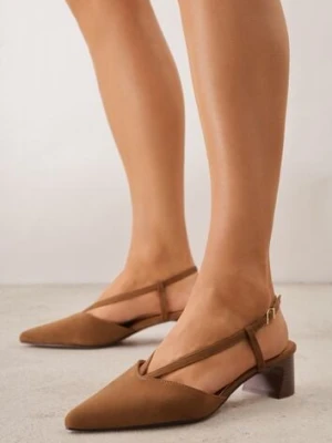 Jasnobrązowe Czółenka Slingback VICES z Imitacji Zamszu na Klockowym Obcasie Adophaia