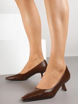 Jasnobrązowe Czółenka Vices na Obcasie w Stylu Kaczuszki z Wkładką ze Skóry Naturalnej Lukke