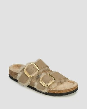 Jasnobrązowe klapki damskie Birkenstock Arizona BB Shearling Leoi Narrow