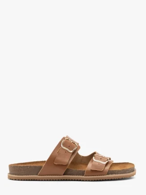 Jasnobrązowe klapki damskie płaskie Ryłko