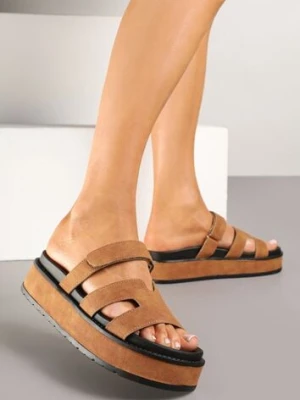 Jasnobrązowe Klapki na Platformie Ozdobione Wycięciami Ellilna lady glory