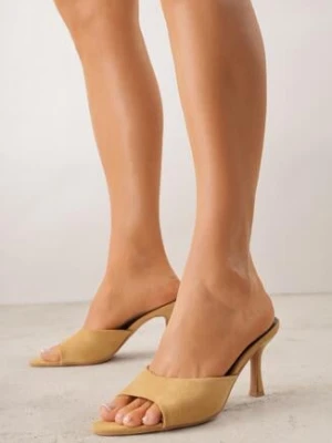 Jasnobrązowe Klapki z Imitacji Zamszu na Szpilce z Otwartym Noskiem Irithna