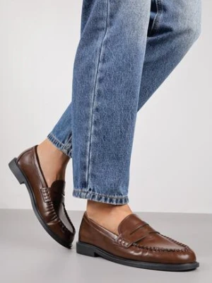 Jasnobrązowe Marszczone Mokasyny Vices ze Skórzaną Wkładką Nestia