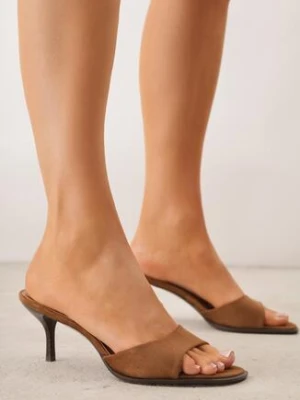 Jasnobrązowe Minimalistyczne Klapki na Szpilce VICES z Imitacji Zamszu Fodita