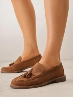Jasnobrązowe Mokasyny VICES ze Skórzaną Wkładką i Frędzlami Leuconisse