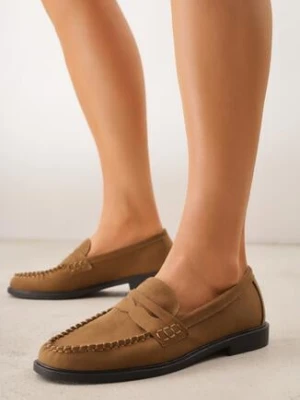 Jasnobrązowe Mokasyny VICES ze Skórzaną Wkładką Ozdobione Przeszyciami Nicogeus