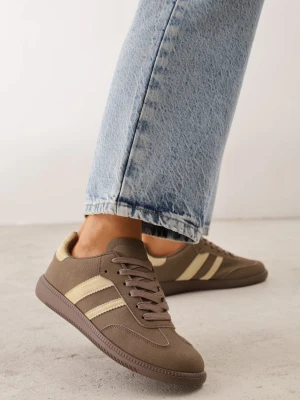 Jasnobrązowe Płaskie Sneakersy Ozdobione Paskami Glaria Gowin Beżowy