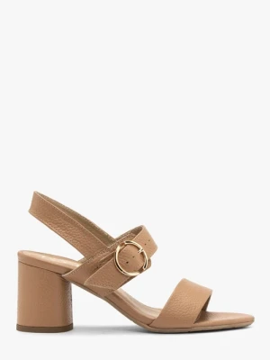 Jasnobrązowe sandały damskie na obcasie Ryłko