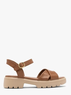 Jasnobrązowe sandały damskie z platformą Ryłko