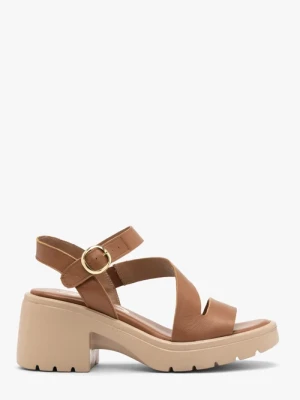 Jasnobrązowe sandały damskie z platformą Ryłko