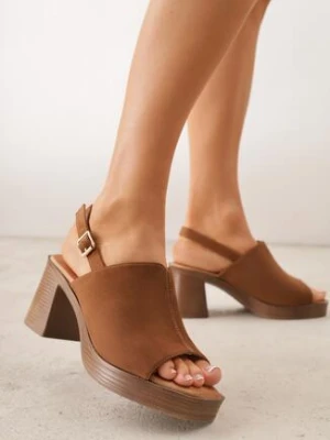 Jasnobrązowe Sandały VICES na Obcasie i Platformie z Imitacji Drewna Ilda