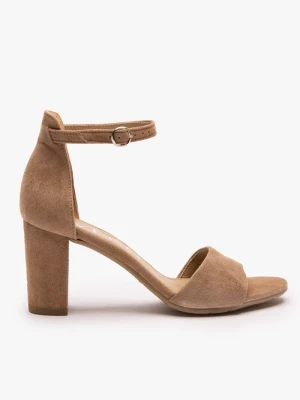 Jasnobrązowe sandały ze skóry welurowej Ryłko