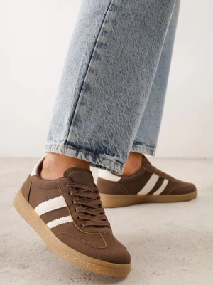 Jasnobrązowe Sneakersy na Kauczukowej Podeszwie z Geometrycznym Motywem Vikioria Gowin Brązowy