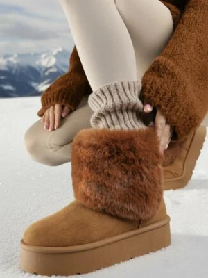 Jasnobrązowe Śniegowce za Kostkę Mocno Ocieplane z Futerkiem na Platformie Reilanna ballada