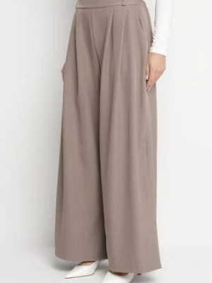 Jasnobrązowe Spodnie o Fasonie Palazzo z Wsuwanymi Kieszeniami Adivena jumelle