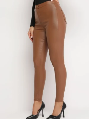 Jasnobrązowe Spodnie Skinny z Imitacji Skóry Stana Daysie Brązowy