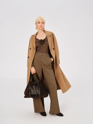 Jasnobrązowe spodnie z szerokimi nogawkami TARANKO