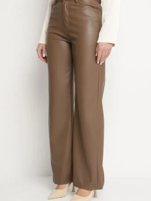 Jasnobrązowe Spodnie z Szerokimi Nogawkami z Imitacji Skóry Goynes hello miss