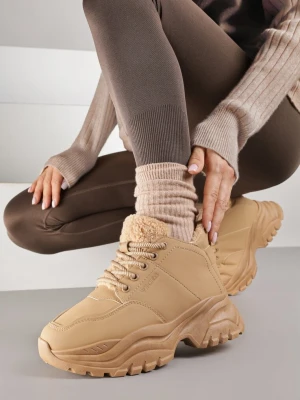 Jasnobrązowe Traperki Sneakersy Vices na Grubej Tłoczonej Platformie Typu Traperki Narrise Brązowy