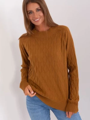 Jasnobrązowy damski sweter klasyczny we wzory