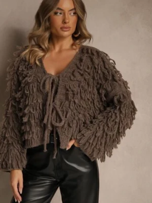 Jasnobrązowy Kardigan z Wiązaniem i Frędzlami z Domieszką Wełny i Wiskozy Tiseana jumelle