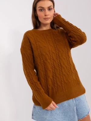 Jasnobrązowy klasyczny sweter damski z warkoczami