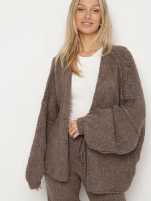 Jasnobrązowy Nietoperzowy Kardigan Bez Zapięć z Domieszką Wełny i Wiskozy Rallisa jumelle
