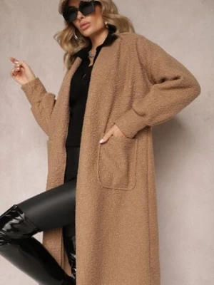 Jasnobrązowy Płaszcz Boucle Niezapinany Cango j studio