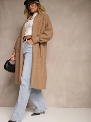 Jasnobrązowy Płaszcz Boucle Niezapinany Cango j studio