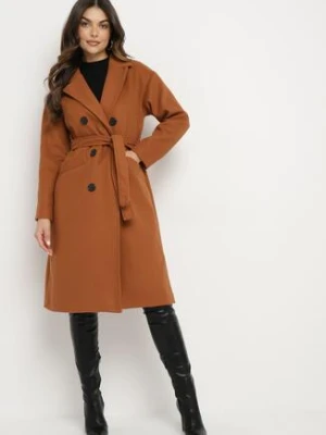 Jasnobrązowy Płaszcz Dwurzędowy Wiązany Vepha tricot station